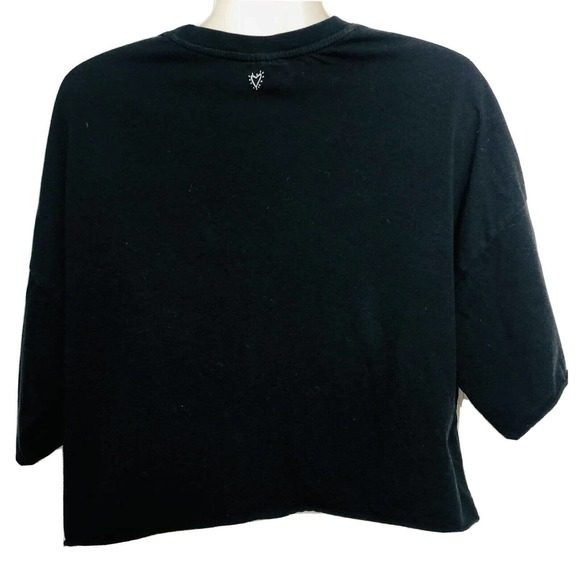 Betsey Johnson Cropped Graphic Tee Black Yellow Banana Tongue - Picture 6 of 6